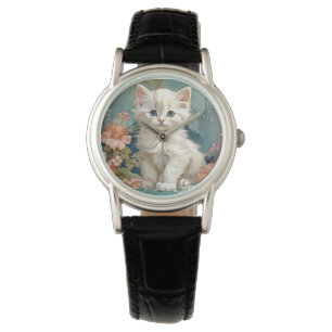 Alphonse Mucha Style White Cat Watch