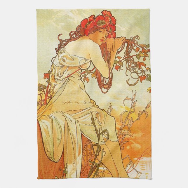 Alphonse Mucha Summer Kitchen Towel (Vertical)