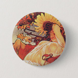 Alphonse Mucha Sunflower 2 Inch Round Button