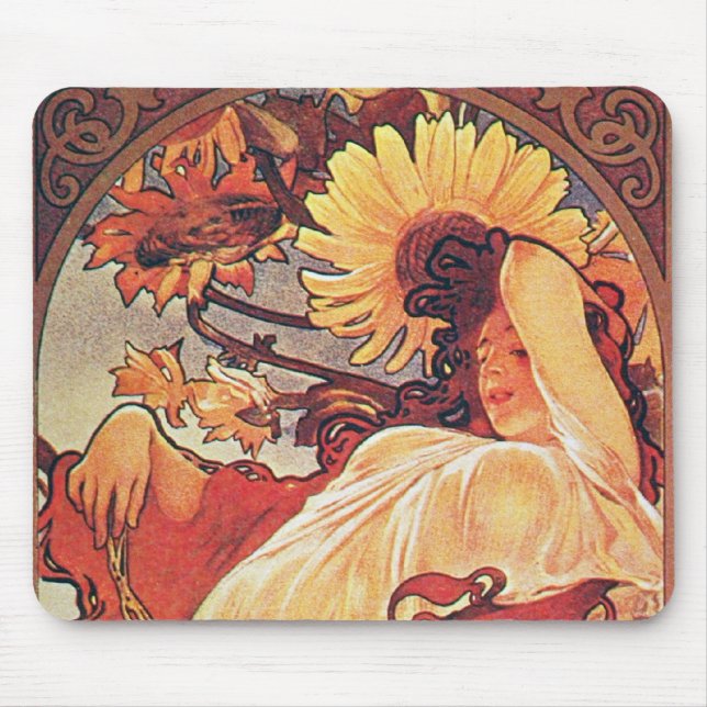 Alphonse Mucha Sunflower Mouse Pad (Front)