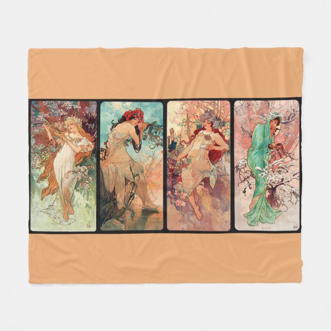 Alphonse Mucha, The Four Seasons (1896)  Fleece Blanket (Front (Horizontal))