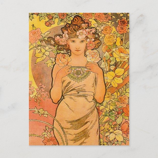 Alphonse Mucha The Rose Postcard (Front)