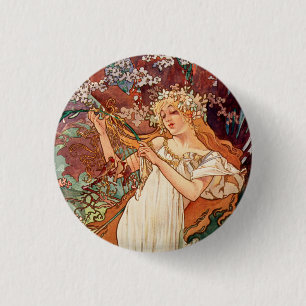 Alphonse Mucha, The Seasons (1896) Spring 1 Inch Round Button