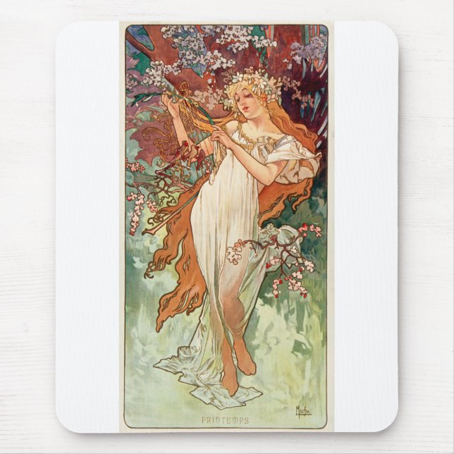 Alphonse Mucha, The Seasons (1896) Spring Mouse Pad (Front)