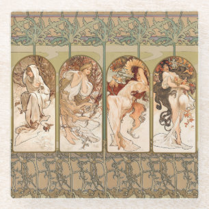 Alphonse Mucha The Seasons 1897 Art Nouveau Glass Coaster