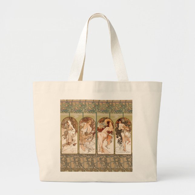 Alphonse Mucha The Seasons 1897 Art Nouveau Large Tote Bag (Front)