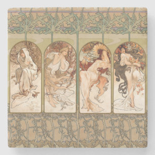 Alphonse Mucha The Seasons 1897 Art Nouveau Stone Coaster