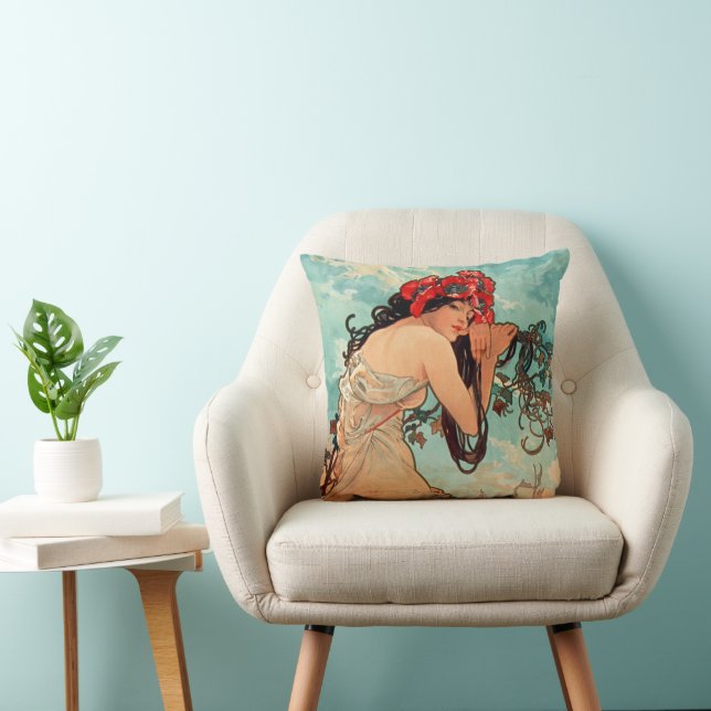 Alphonse Mucha, The Seasons, Summer (1896)  Throw Pillow (Chair)