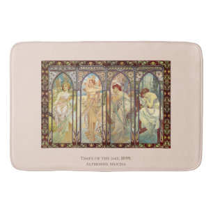 Alphonse Mucha -The times of the day  Bath Mat