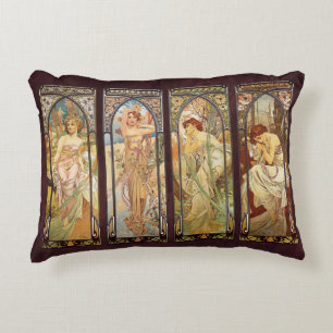 Alphonse Mucha, The Times of the Day Decorative Pillow