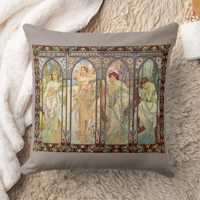 Alphonse Mucha -The times of the day  Throw Pillow (Blanket)
