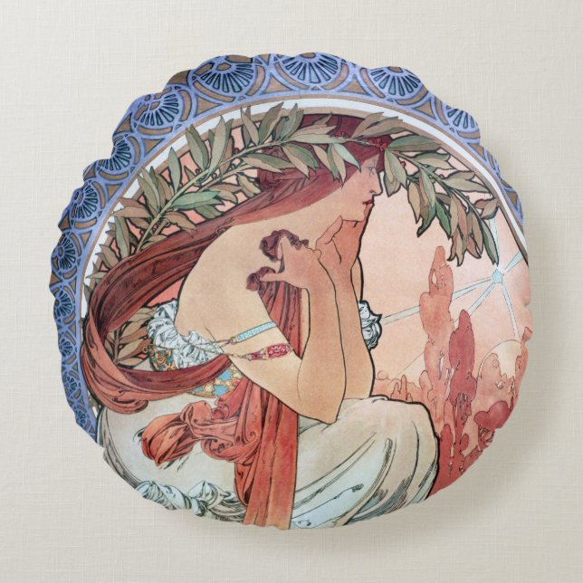 Alphonse Mucha Throw Pillow (Front)