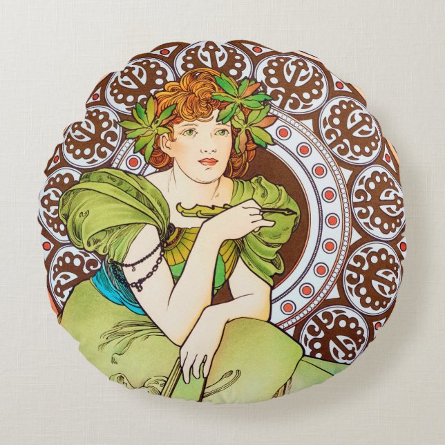 Alphonse Mucha Throw Pillow (Front)