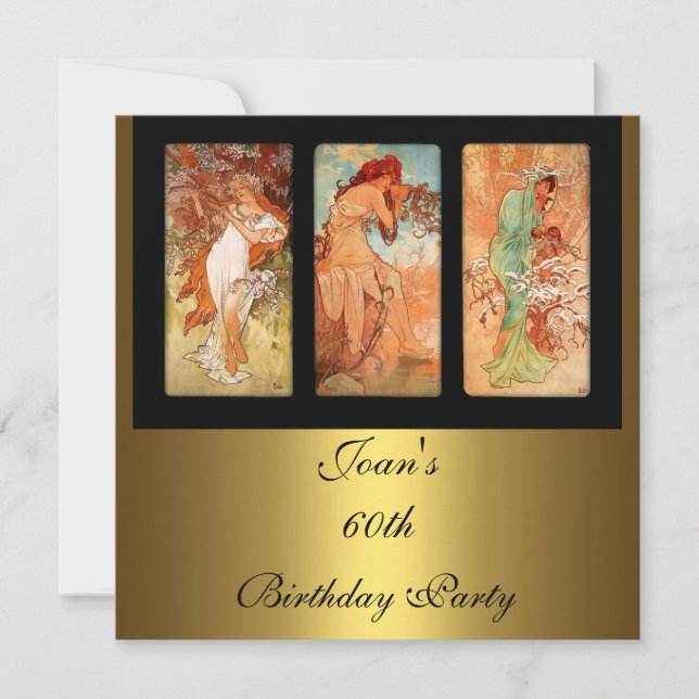 Alphonse Mucha Vintage Art Gold Invitation (Devant)