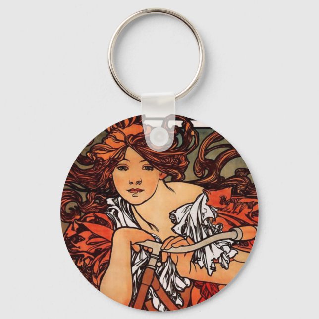 Alphonse Mucha Vintage Bicycle Keychain (Front)