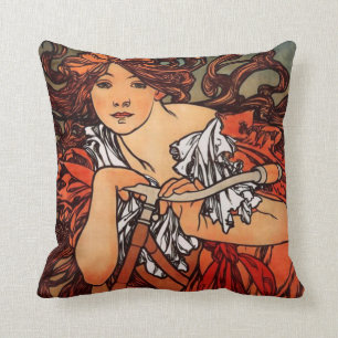 Alphonse Mucha Vintage Bicycle Pillow
