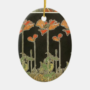 Alphonse Mucha Vintage Popular Art Nouveau Poppies Ceramic Ornament