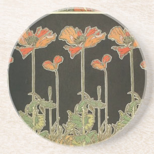 Alphonse Mucha Vintage Popular Art Nouveau Poppies Coaster