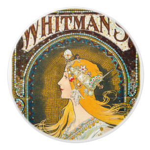Alphonse Mucha Vintage Whitman's Ad Ceramic Knob