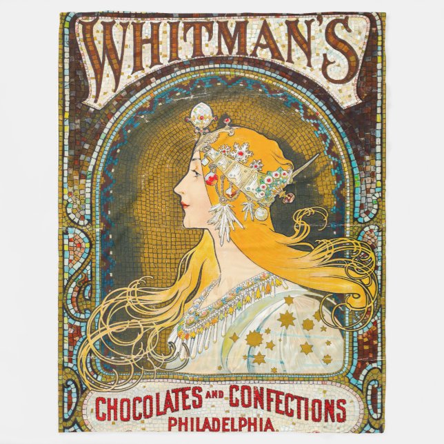 Alphonse Mucha Vintage Whitman's Ad Fleece Blanket (Front)