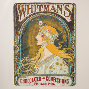 Alphonse Mucha Vintage Whitman's Ad Sherpa Blanket