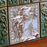 Alphonse Mucha Winter 4Seasons Art Nouveau Vintage Tile<br><div class="desc">This ceramic tile is part of a set of four (Winter - Four Seasons) inspired by the iconic Art Nouveau era of the renowned Czech artist Alphonse Mucha. Mucha is widely recognized as one of the leading Art Nouveau designers and is known for his collaborations with the legendary actress Sarah...</div>
