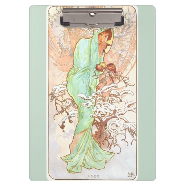 Alphonse Mucha Winter Vintage Art Nouveau Painting Clipboard (Front)