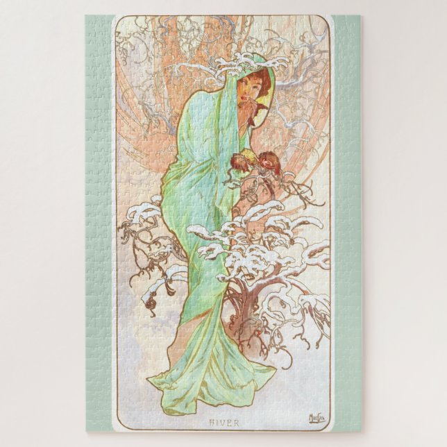 Alphonse Mucha Winter Vintage Art Nouveau Painting Jigsaw Puzzle (Vertical)