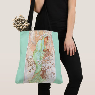 Alphonse Mucha Winter Vintage Art Nouveau Painting Tote Bag
