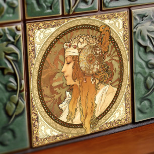 Alphonse Mucha Woman Portrait Art Nouveau Vintage Tile