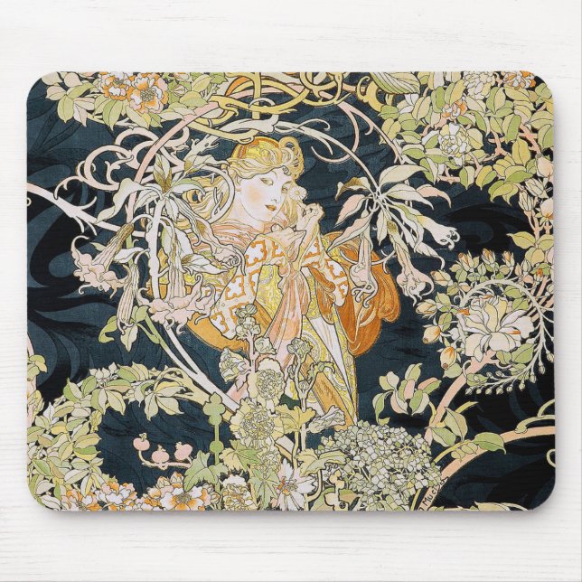 Alphonse Mucha, “Woman with a Daisy” Mouse Pad (Front)