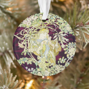 Alphonse Mucha Woman with Daisy Art Nouveau Art Ornament