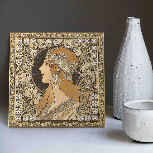 Alphonse Mucha ZODIAC 1896 Art Nouveau Vintage Tile (Creator Uploaded)