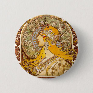 Alphonse Mucha Zodiac Art Nouveau Vintage Decor 2 Inch Round Button