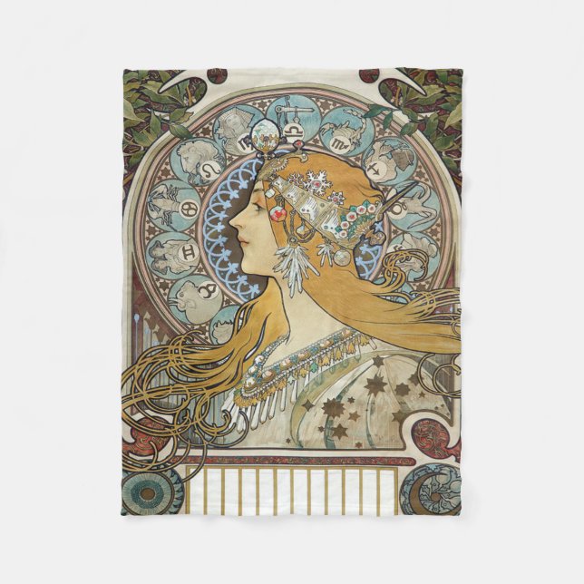Alphonse Mucha Zodiac Restored Fleece Blanket (Front)