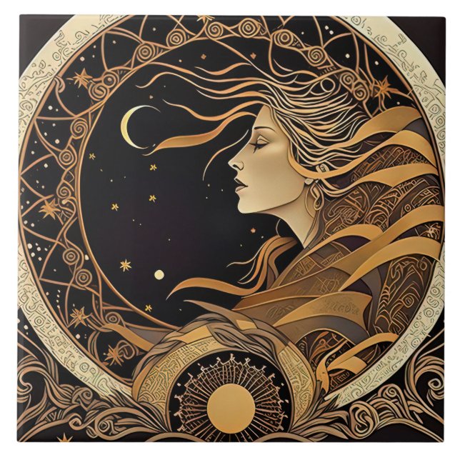 Alphonse Mucha Zodiac Wall Decor Art Nouveau Ceram Tile (Front)