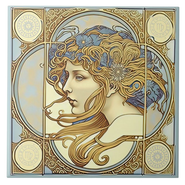 Alphonse Mucha Zodiac Wall Decor Art Nouveau Ceram Tile (Front)