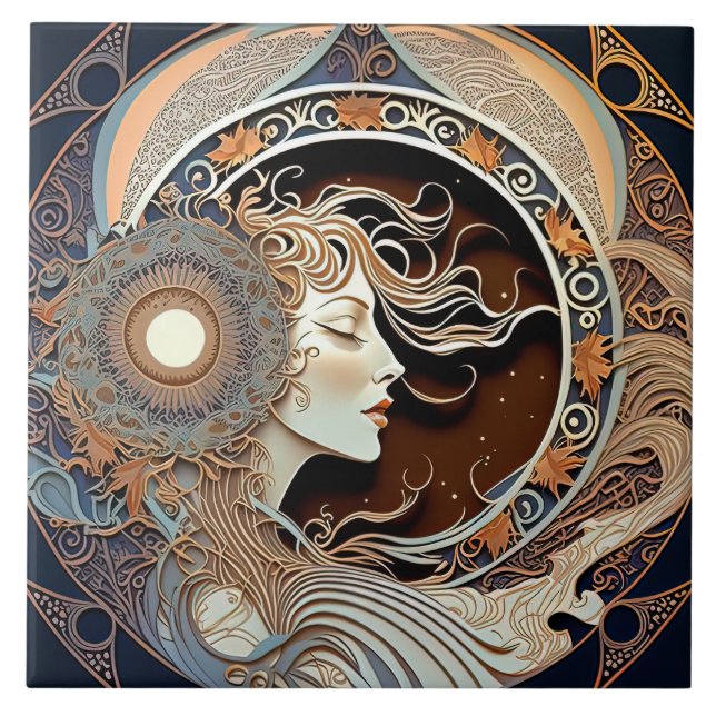 Alphonse Mucha Zodiac Wall Decor Art Nouveau Ceram Tile (Front)