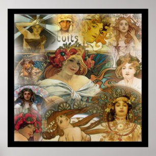 Alphonse Mucha's Faces Collage Vintage Poster