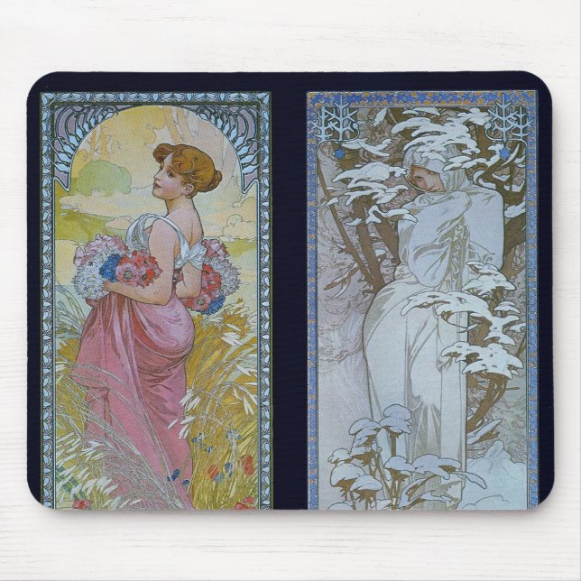 Alphonse Mucha's "Summer and Winter" Mouse Pad (Front)
