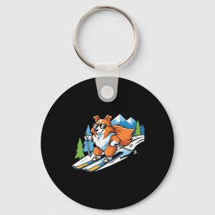 Alpine Corgi On Skis Cool Sungles Winter Scene Keychain