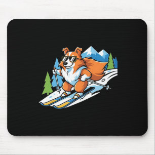 Alpine Corgi On Skis Cool Sungles Winter Scene Mouse Pad