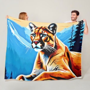 Alpine Cougar View Design Fleece Blanket
