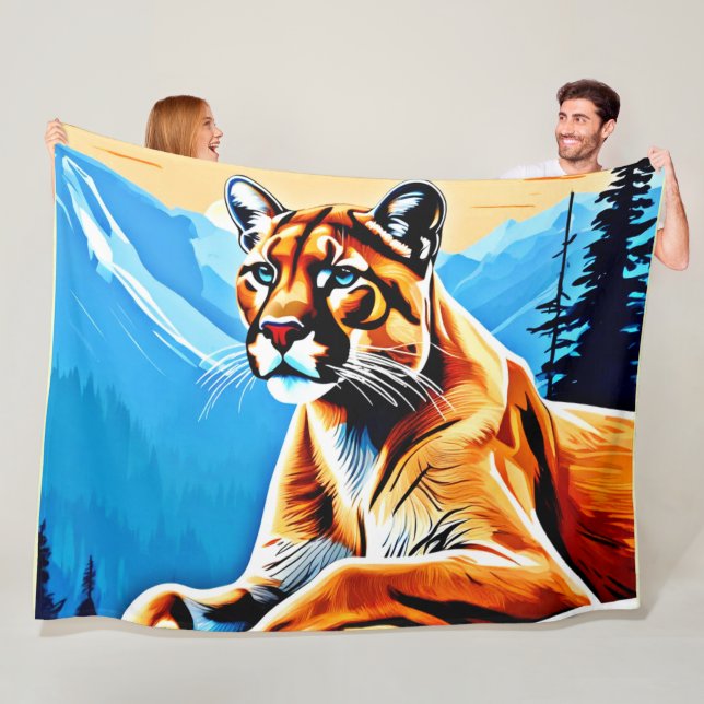 Alpine Cougar View Design Fleece Blanket (In Situ)