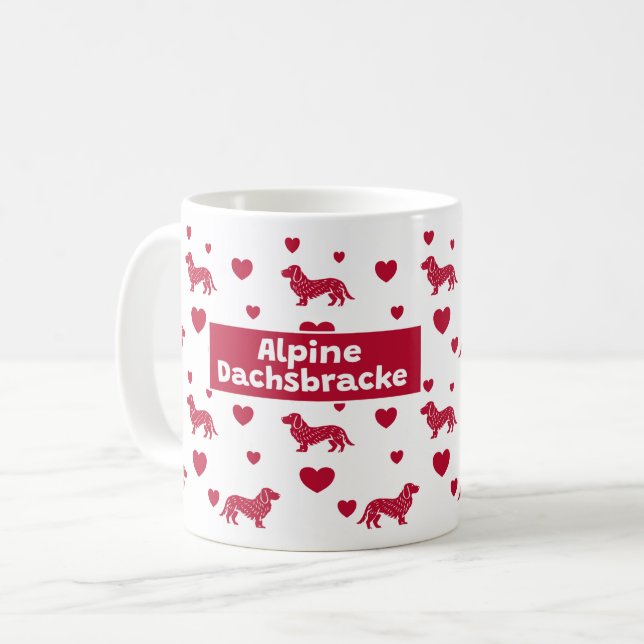 Alpine Dachsbracke Mug With Red Hearts (Front Left)