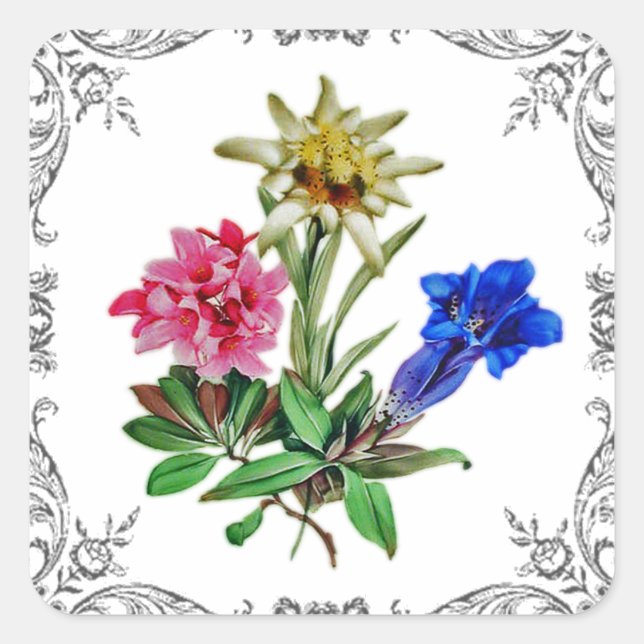 Alpine Flowers Square Sticker (Front)