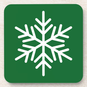 Alpine Forest Green White Nordic Snowflake Coaster