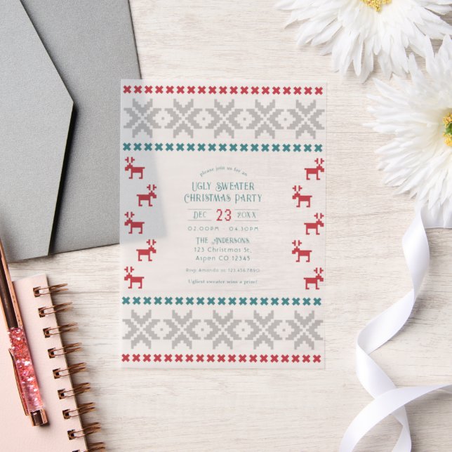 Alpine Glow Ugly Sweater Christmas Party Vellum Invitations (Wedding)