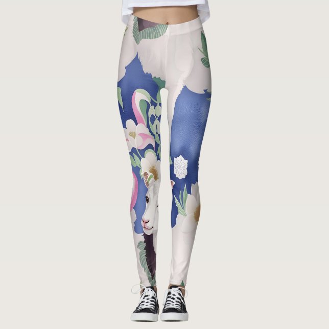 Alpine Goat Watercolor Colourful Pattern Leggings (Front)