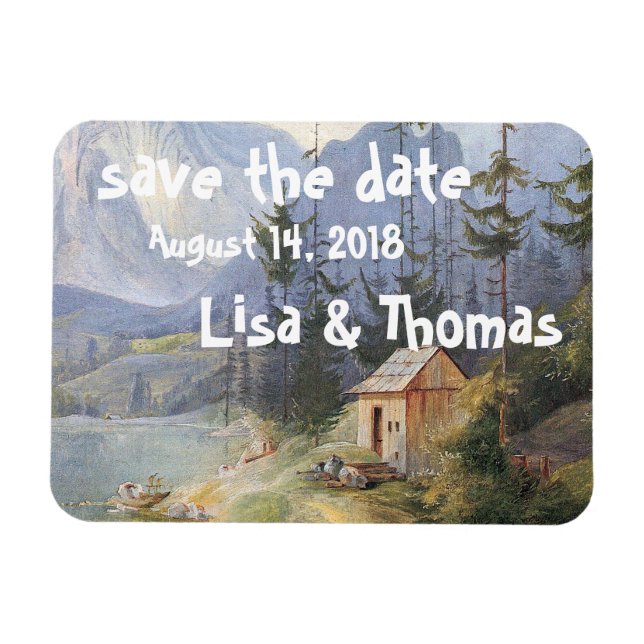 Alpine Lake Cabine Boat Save Date Magnet (Horizontal)